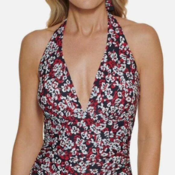 NWT! Tommy Hilfiger Multi Color Floral Halter Slimming One Piece Swimsuit NEW! - Picture 3 of 5